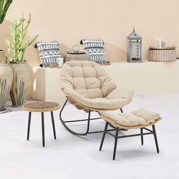 Manhattan Comfort Benson 3-Piece Patio Rocking Chair with Ottoman and Table in Cream OD-CV024-CR - main